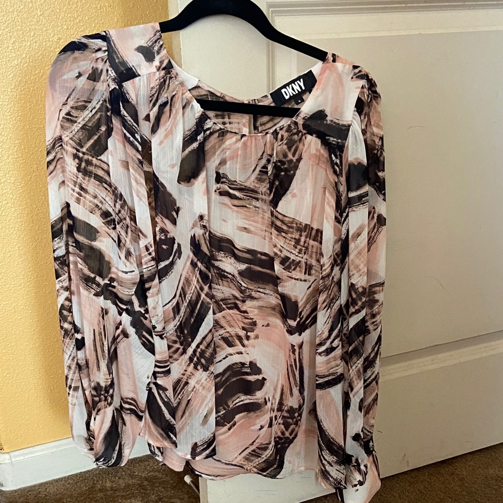 DKNY Women's Blouse - Pink and Black Abstract Design